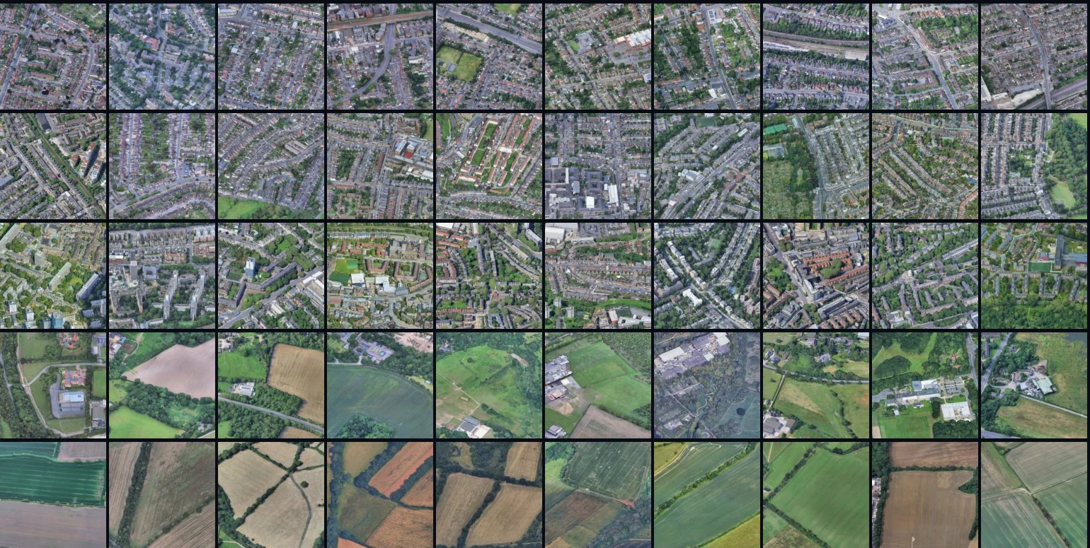 Five rows of render frames, each row one look group