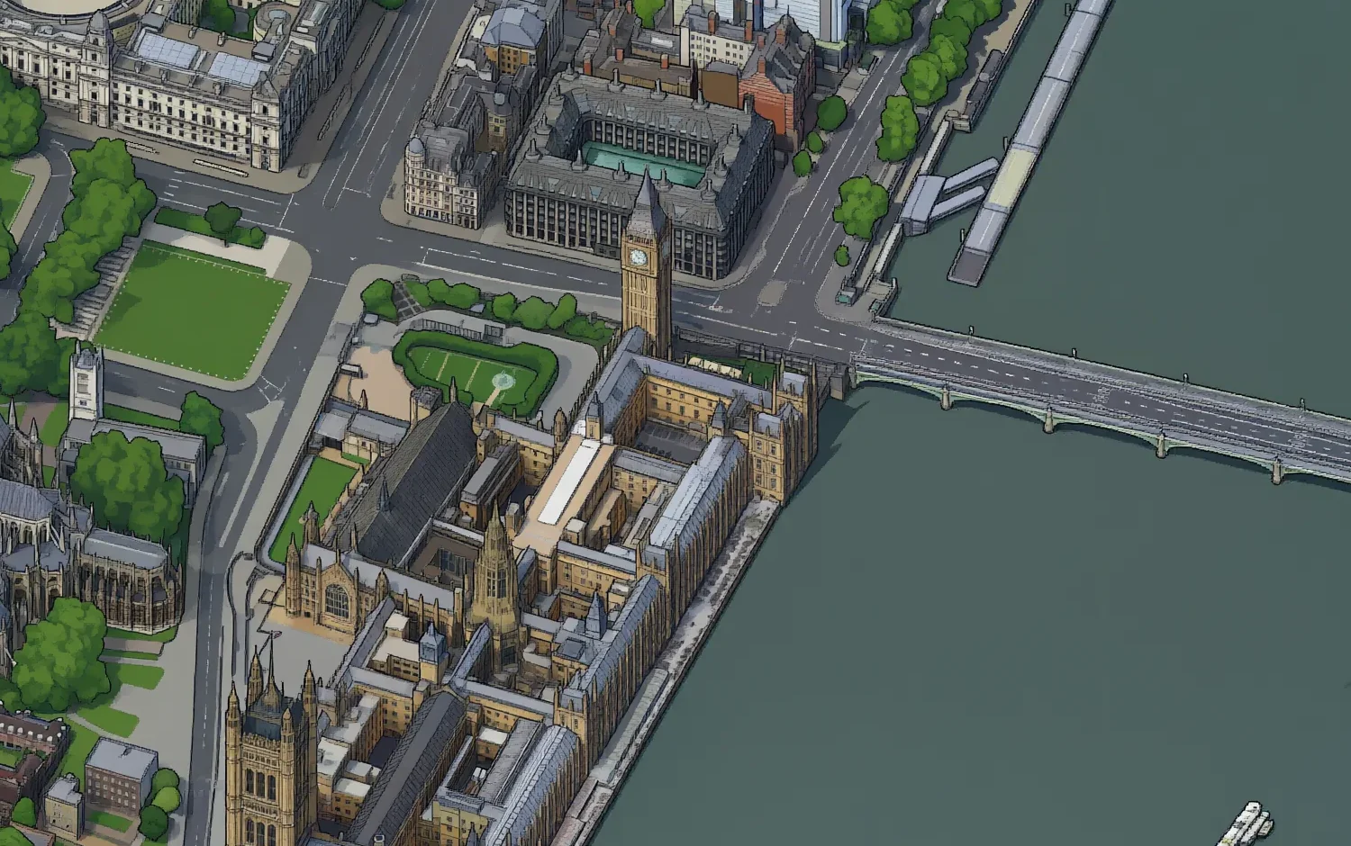 The same view on tiny.london, drawn as pixel art