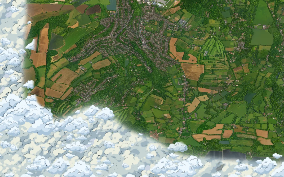 The same place on the live site, with drawn clouds over the outer part of the band
