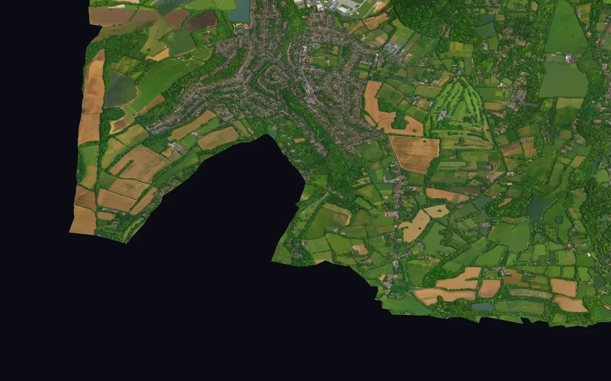 The south edge of London near Biggin Hill on 14 October: map, then black past a jagged edge