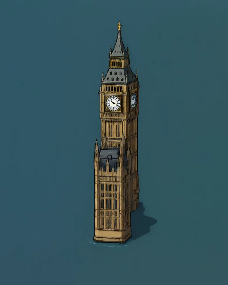 Big Ben standing alone in a reservoir near Enfield