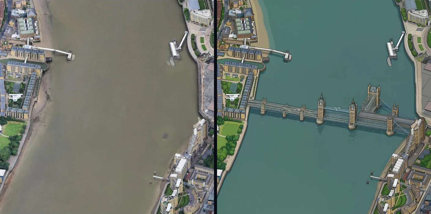 A second Tower Bridge drawn across the Thames between Rotherhithe and Canary Wharf