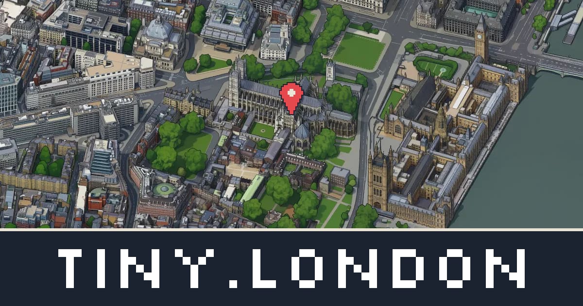 Westminster Abbey drawn as isometric pixel art on tiny.london