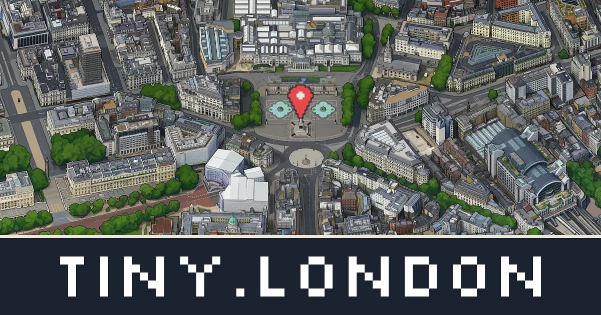 Trafalgar Square drawn as isometric pixel art on tiny.london