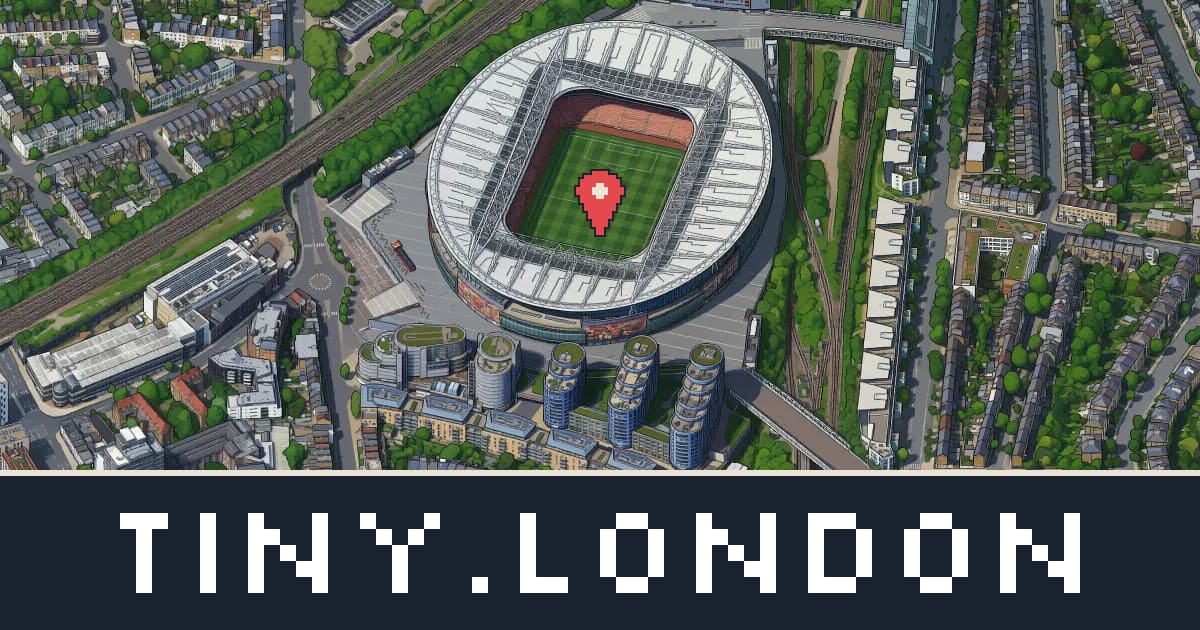 Emirates Stadium drawn as isometric pixel art on tiny.london