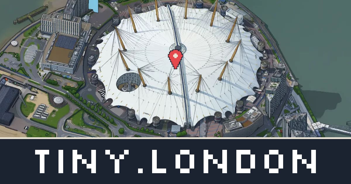 The O2 drawn as isometric pixel art on tiny.london
