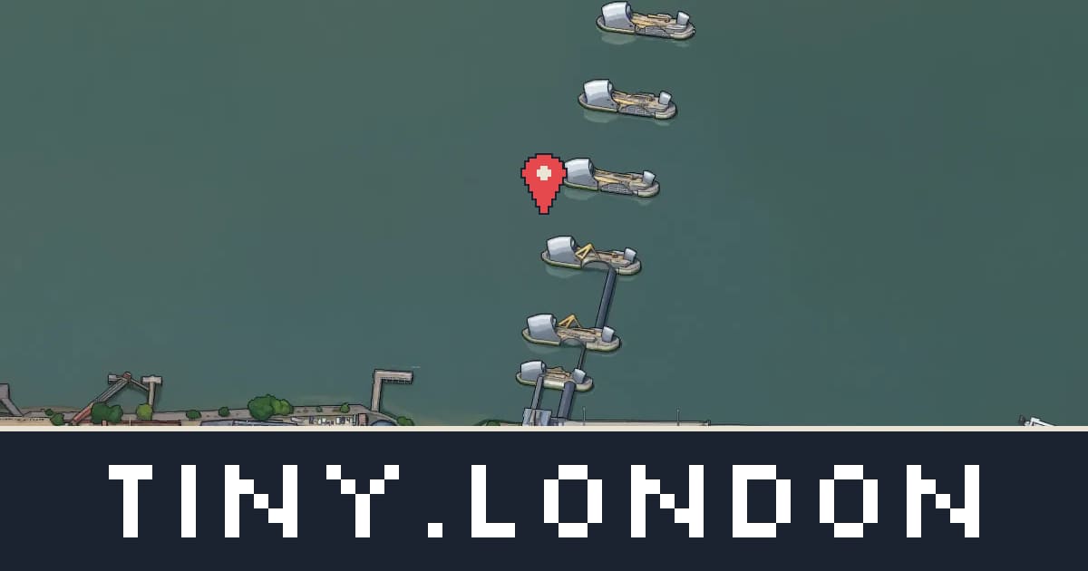 Thames Barrier drawn as isometric pixel art on tiny.london