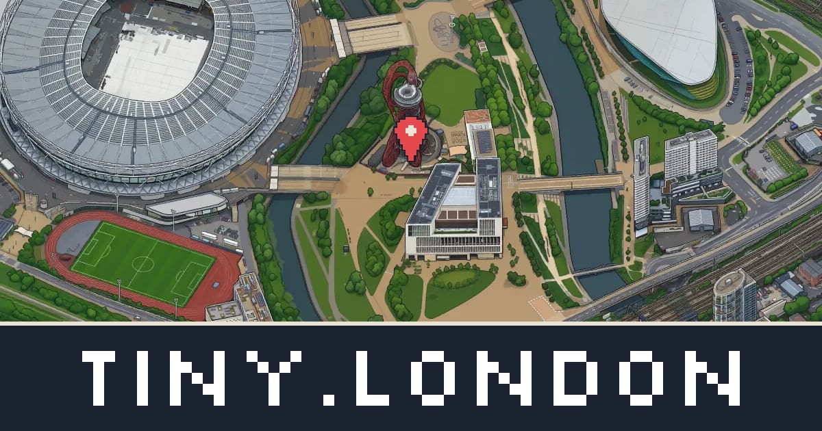 ArcelorMittal Orbit drawn as isometric pixel art on tiny.london